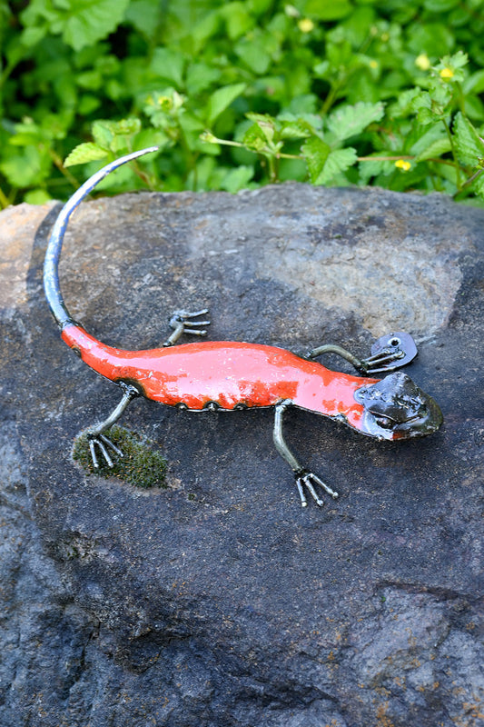 Red Recycled Metal Salamander Sculpture