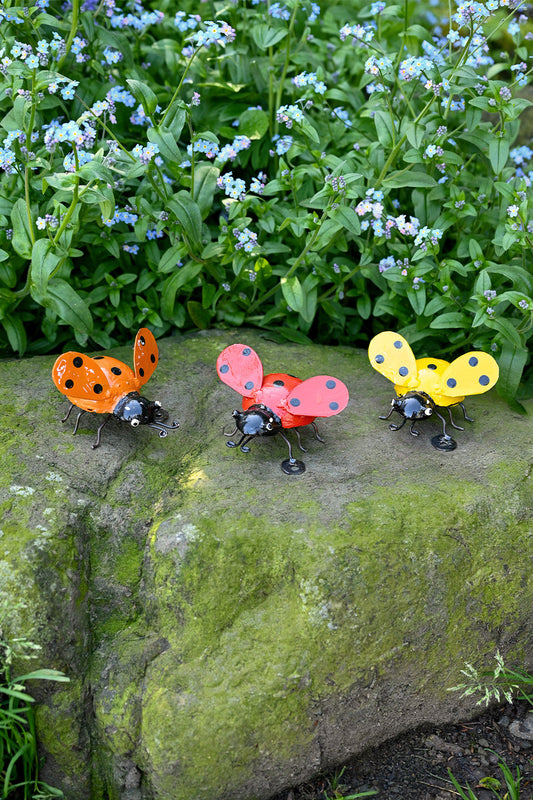 Red Recycled Metal Ladybug Sculpture
