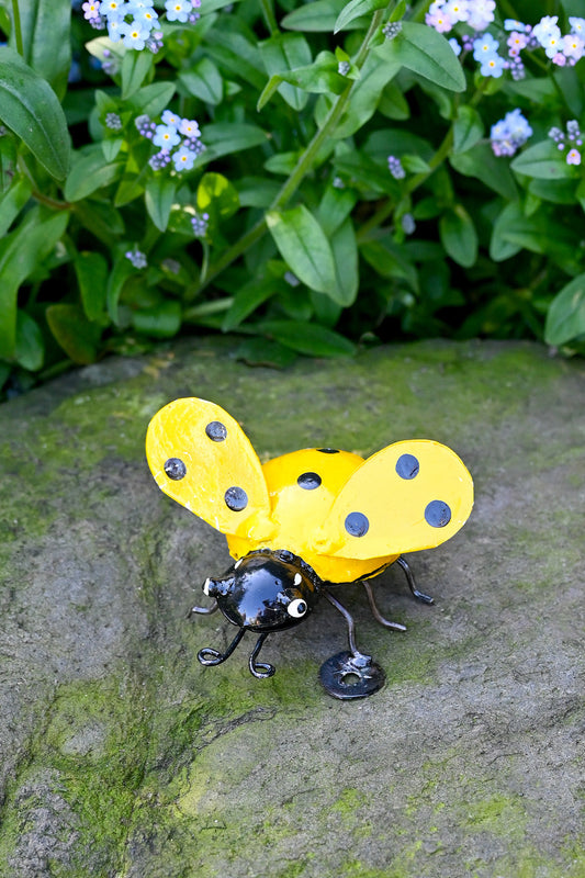 Yellow Recycled Metal Ladybug Sculpture