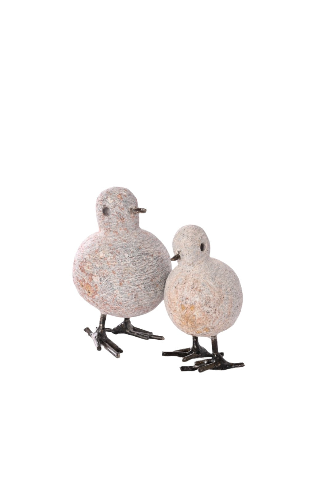 Stone and Recycled Metal Chickadee Bird Sculptures
