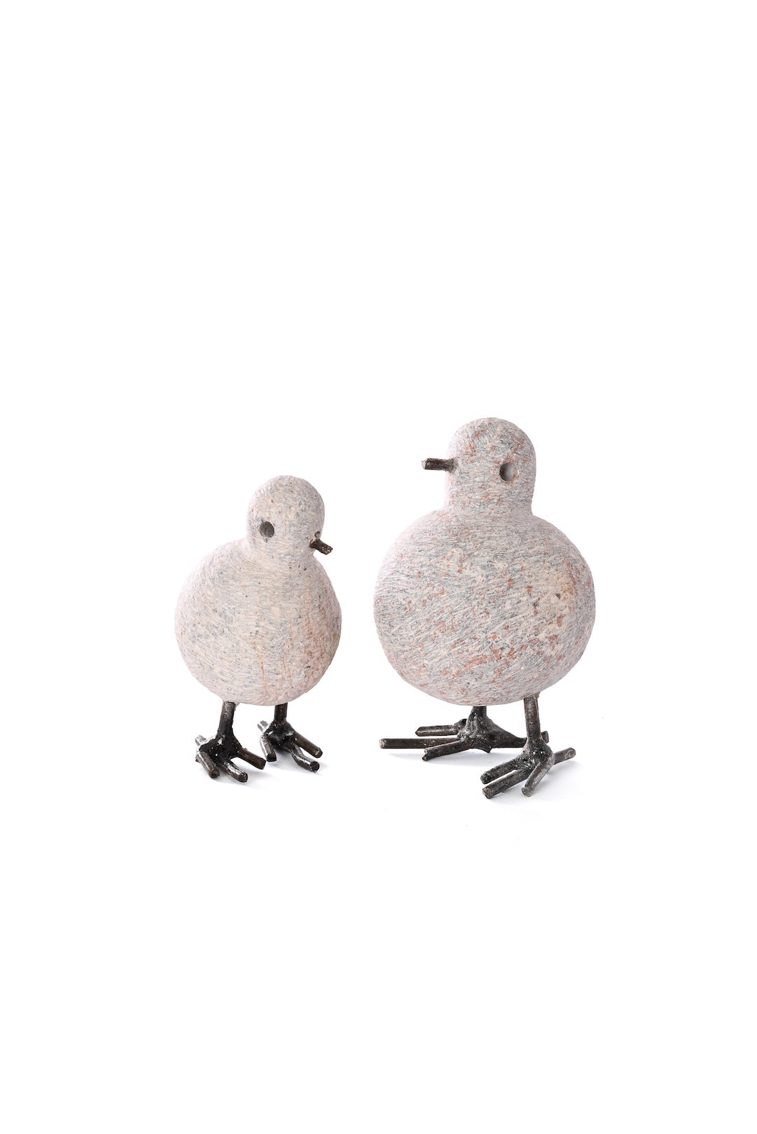 Stone and Recycled Metal Chickadee Bird Sculptures