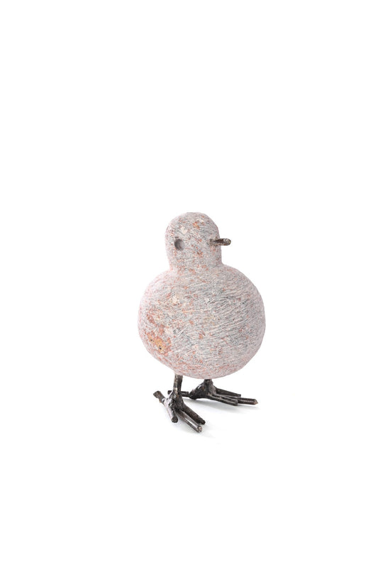 Stone and Recycled Metal Chickadee Bird Sculptures