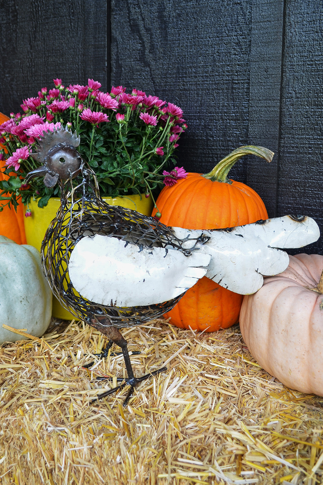 Monochrome Recycled Metal Mesh Mother Hen Sculpture