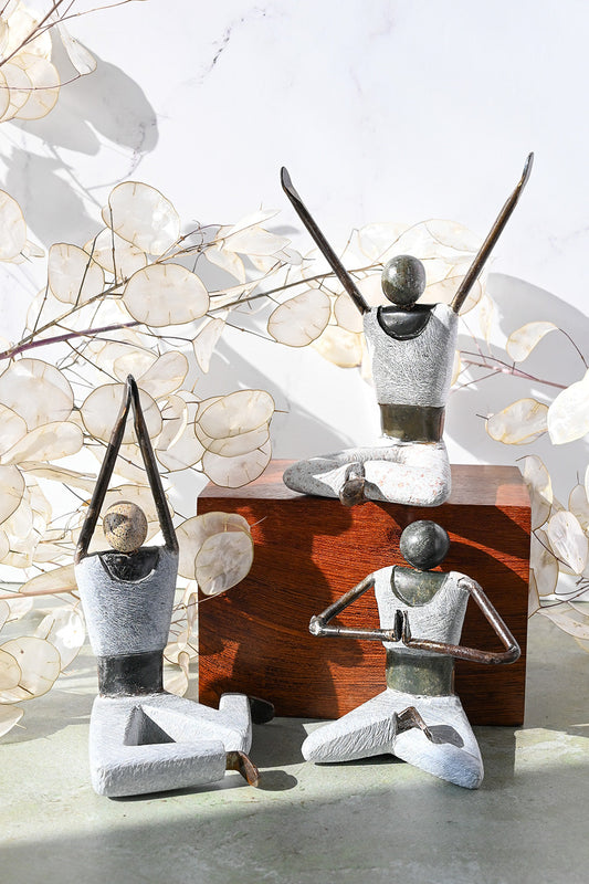 Stone and Metal Yogi Sculpture with Clasped Hands