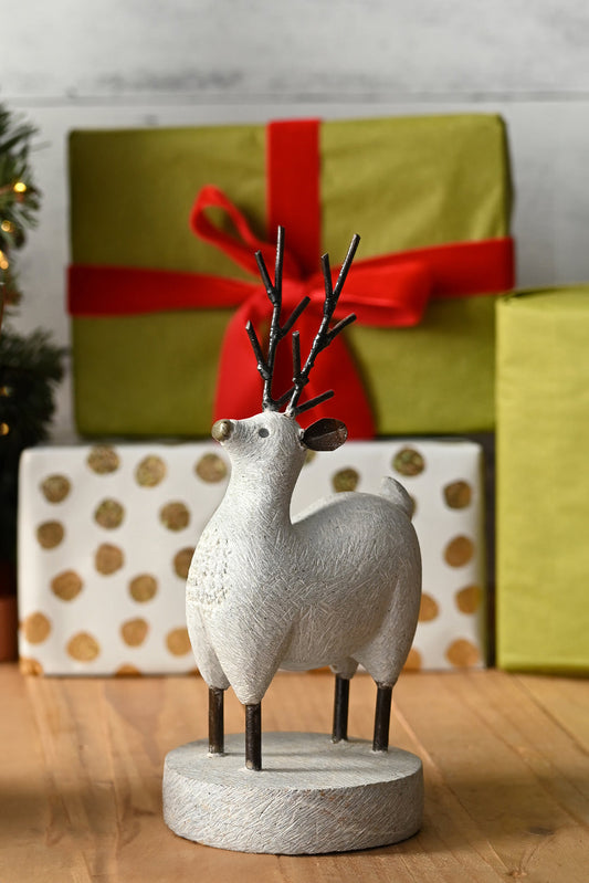 Stone and Metal Reindeer Sculpture