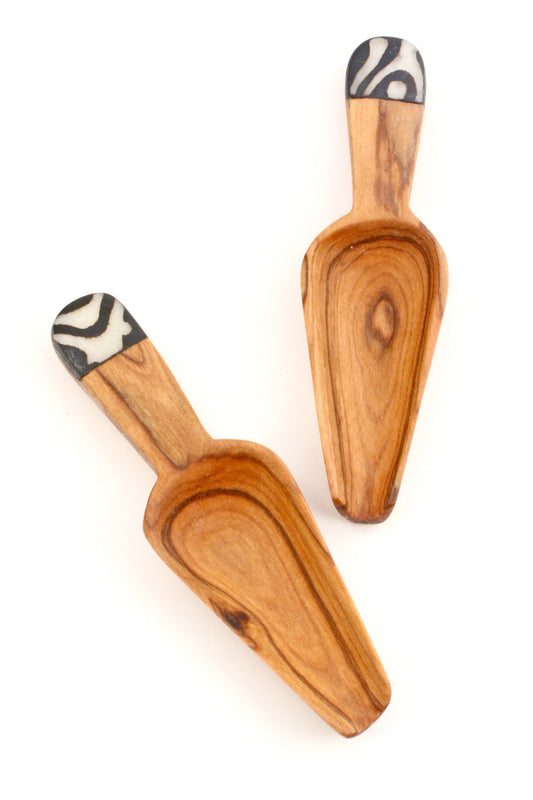 Set of 4 Slender Wild Olive Wood Spice Scoops