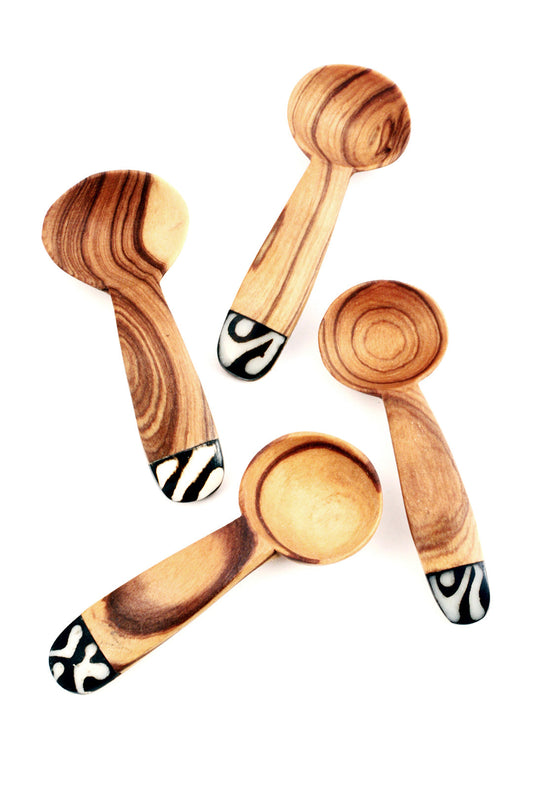 Set of 4 Round Wild Olive Wood Spice Spoons