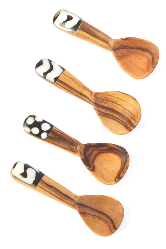 Set of 4 Cutest Wild Olive Wood and Bone Spice Spoons