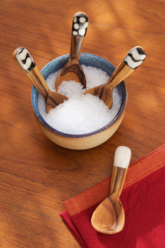 Set of 4 Cutest Wild Olive Wood and Bone Spice Spoons