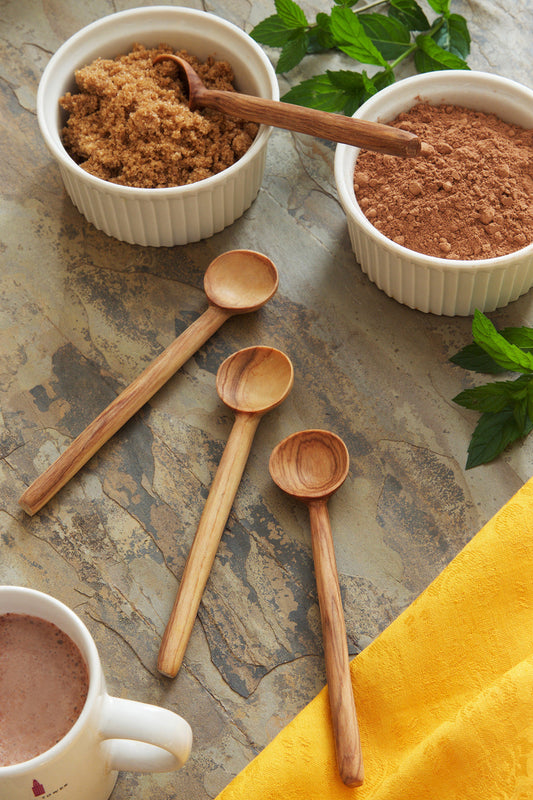 Set of 4 Wild Olive Wood Sugar Spoons