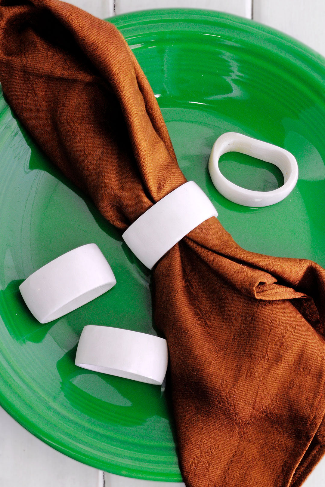 SET OF 4 White Bone Napkin Rings