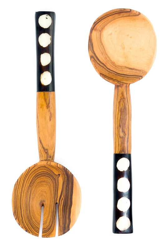 Bold Polka Dot Olive Wood Salad Servers