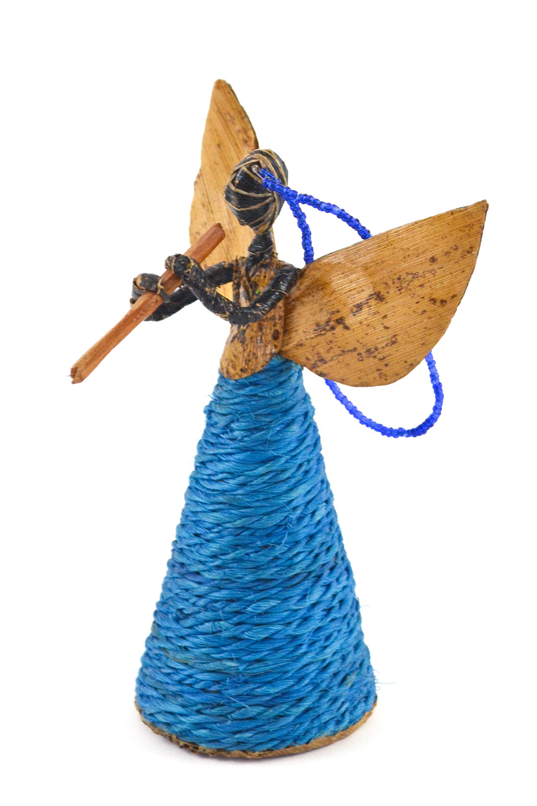 Small Banana Fiber Angel Holding Horn