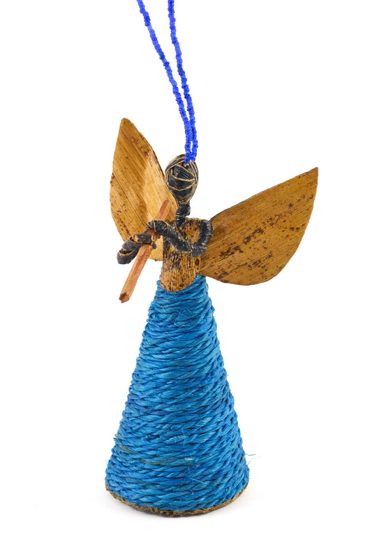 Small Banana Fiber Angel Holding Horn