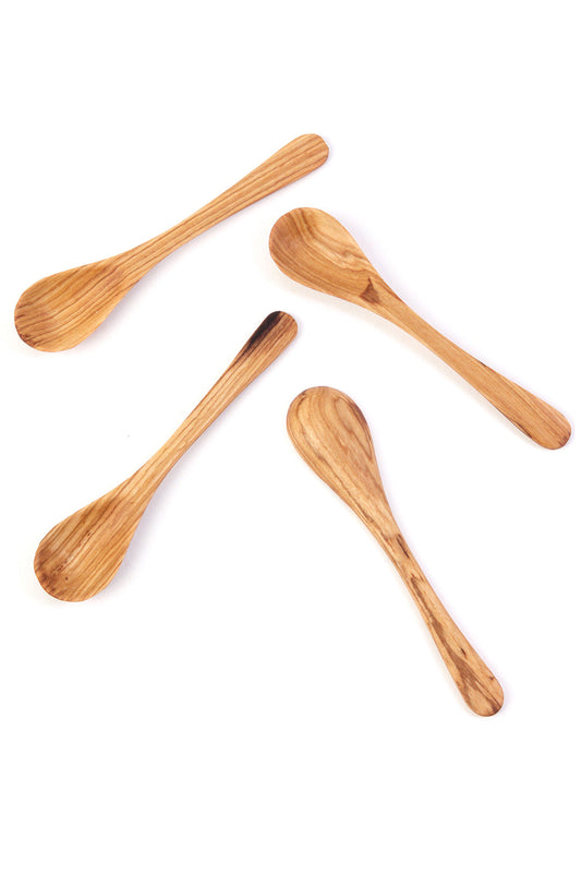 Set of 4 Flat Wild Olive Wood Spice Spoons