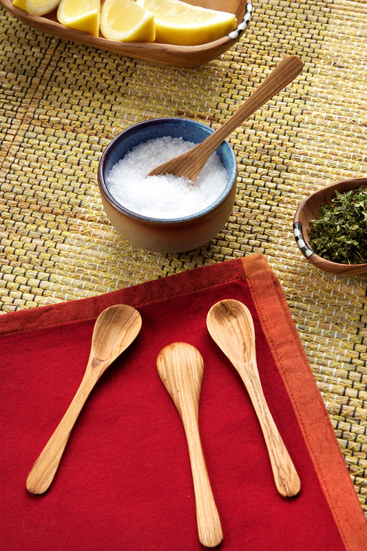 Set of 4 Flat Wild Olive Wood Spice Spoons