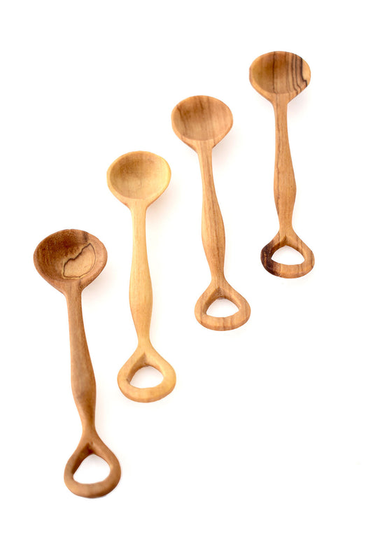 Set of 4 Wild Olive Wood Loop Spice Spoons