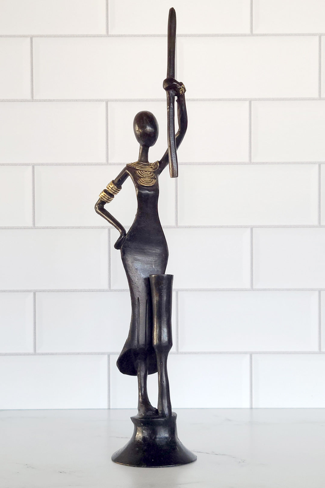 Burkina Bronze Noble by Nature Woman with Mortar & Pestle