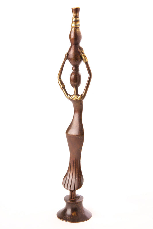 Burkina Bronze Noble by Nature Woman with a Water Gourd Sculpture