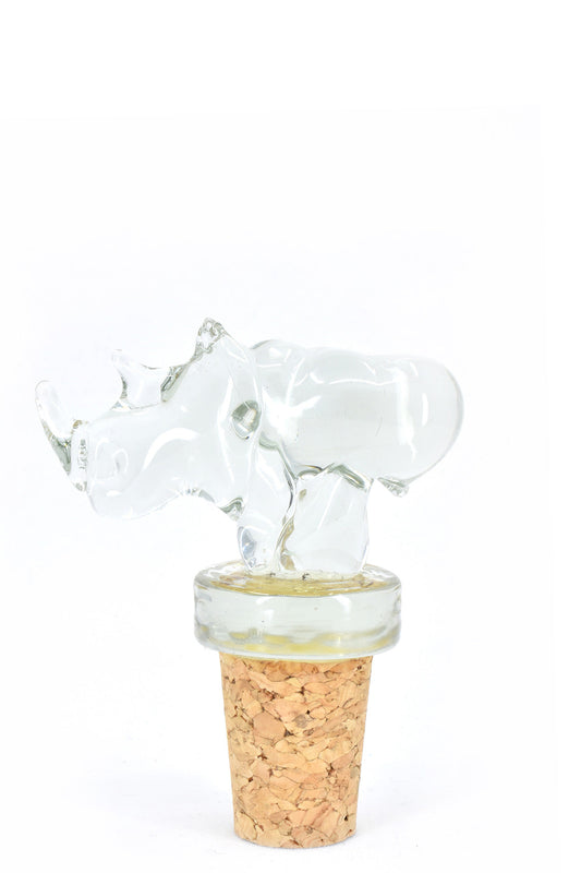 Ngwenya Handblown Recycled Glass Rhino Bottle Stopper