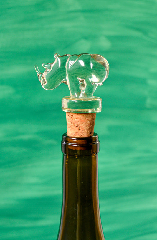 Ngwenya Handblown Recycled Glass Rhino Bottle Stopper