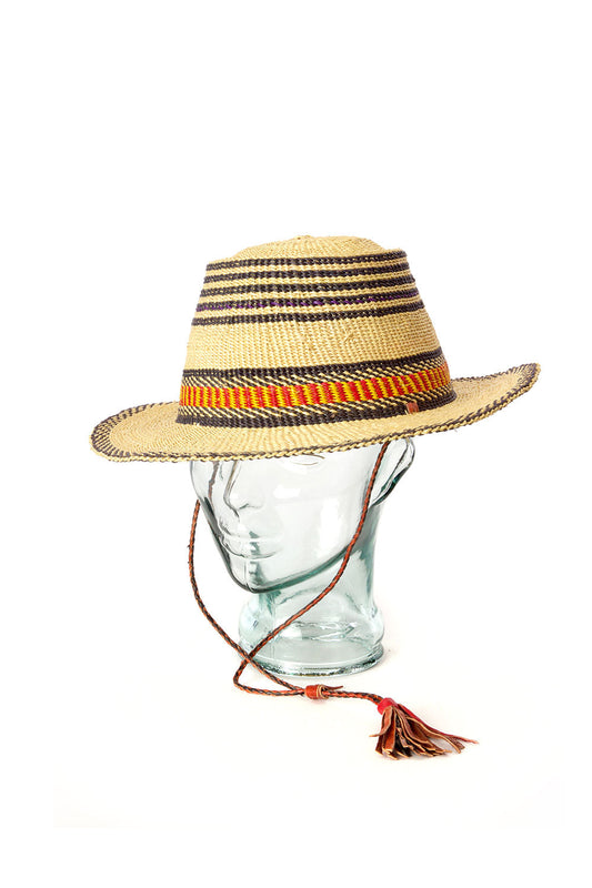 Ghanaian Short Brimmed Straw Hat with Strap