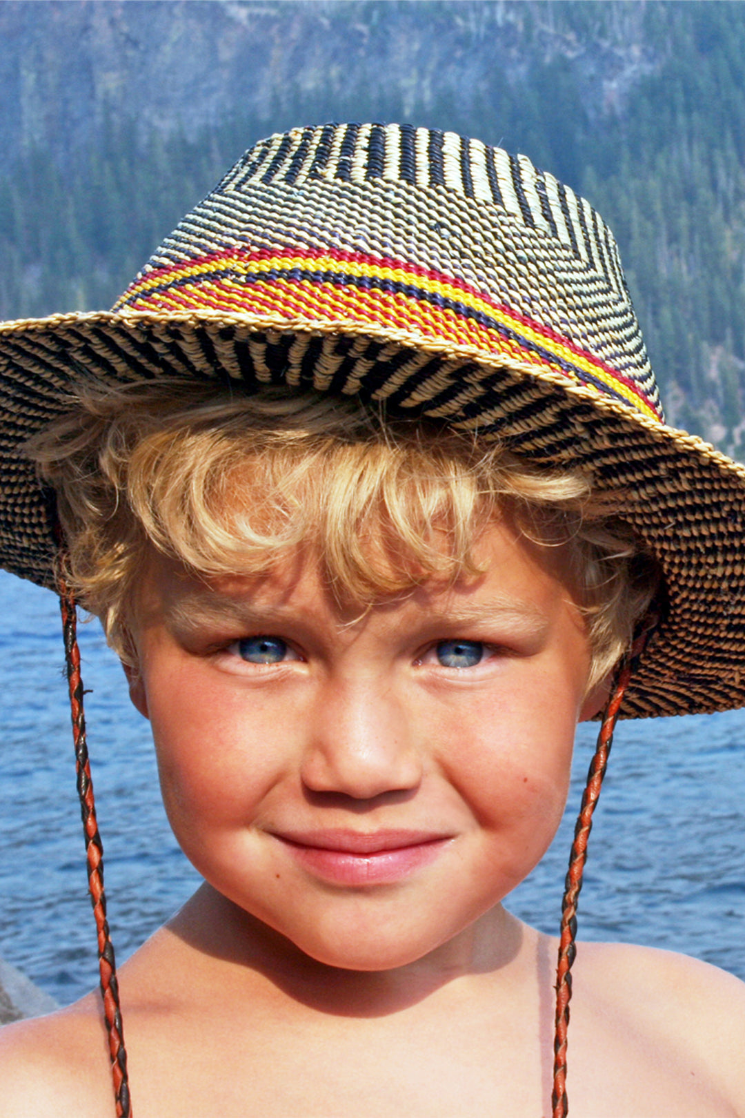 Ghanaian Short Brimmed Straw Hat with Strap