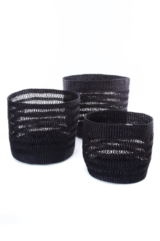 Raven Lace Weave Basket Bin from Ghana - Large