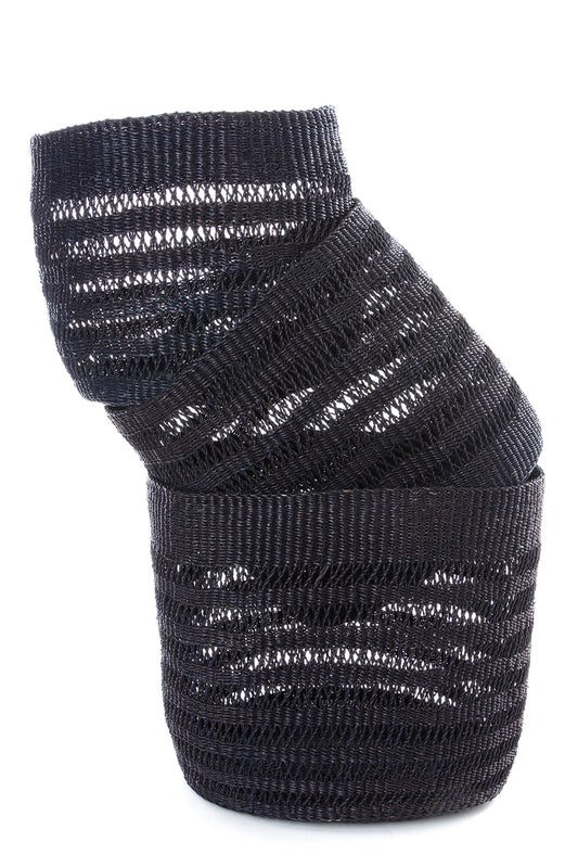 Raven Lace Weave Basket Bin from Ghana - Medium
