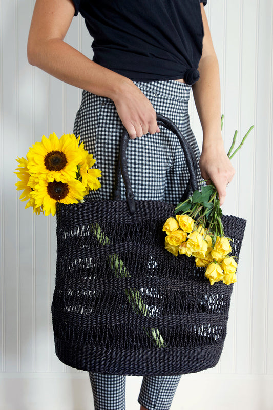 Raven Lace Weave Shopper with Leather Handles from Ghana