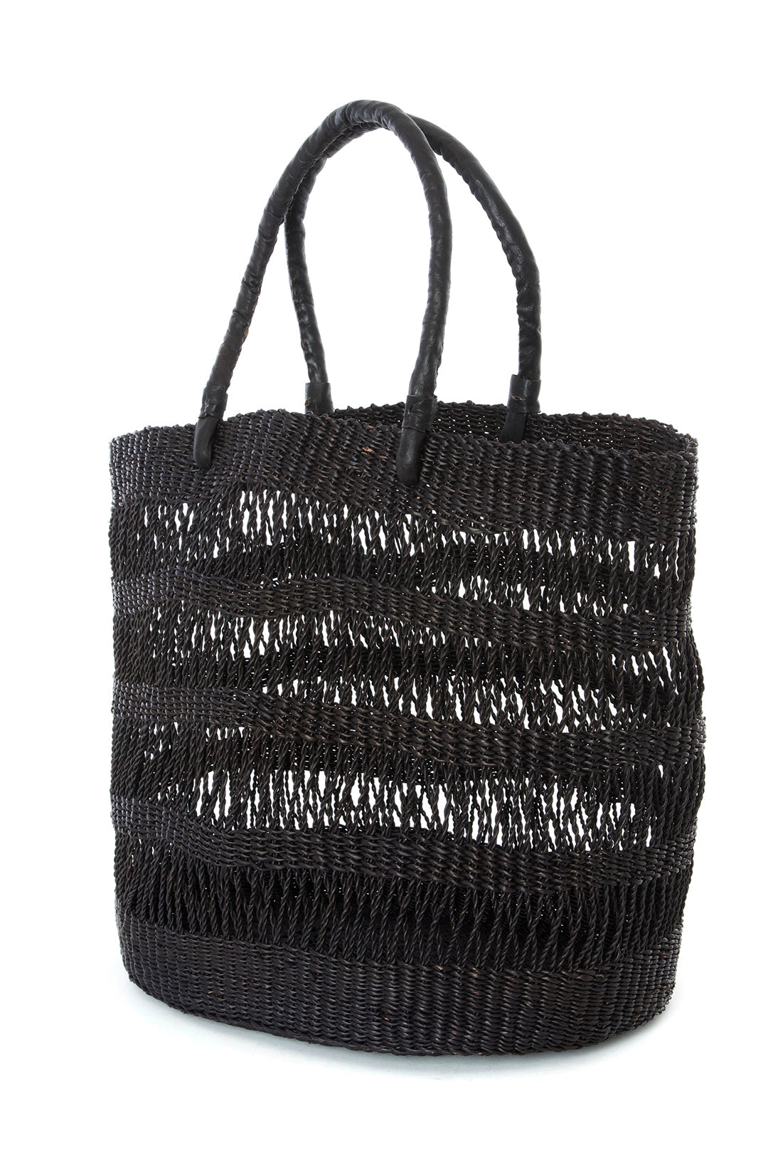 Raven Lace Weave Shopper with Leather Handles from Ghana