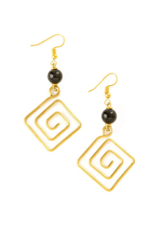 Kenyan Brass Kipeo Earrings with Glass Focal Bead