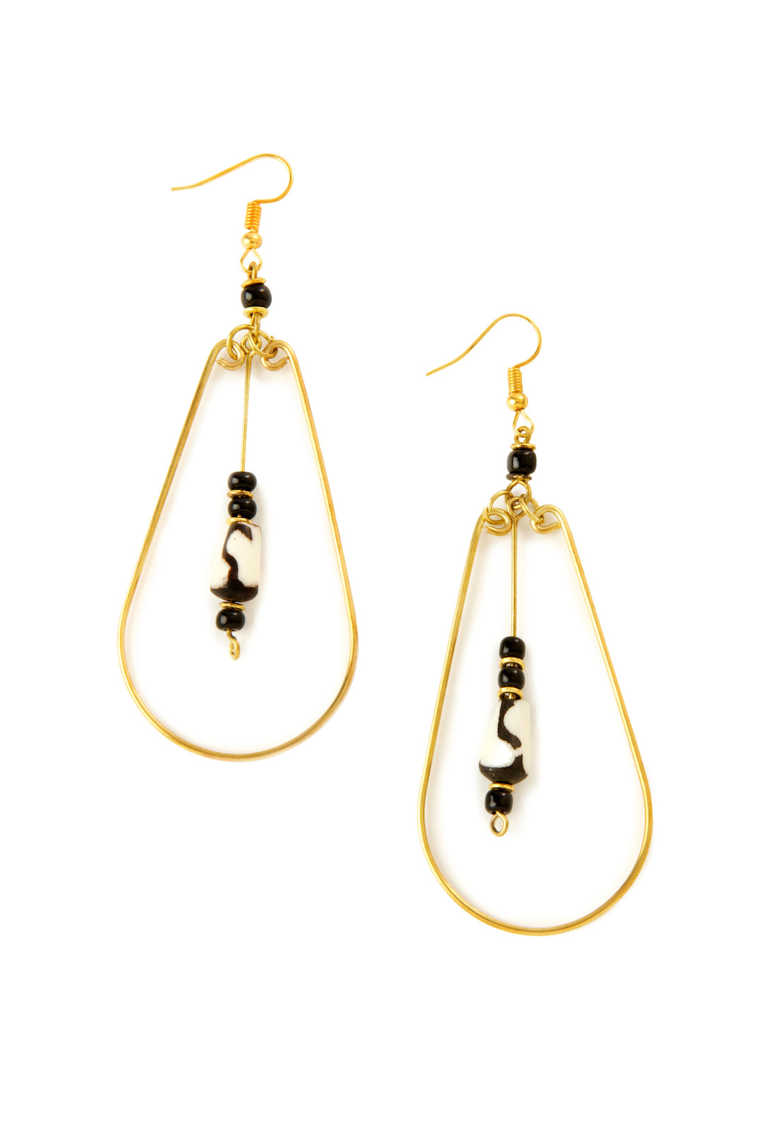 Kenyan Brass Petali Earrings with Batik Bone