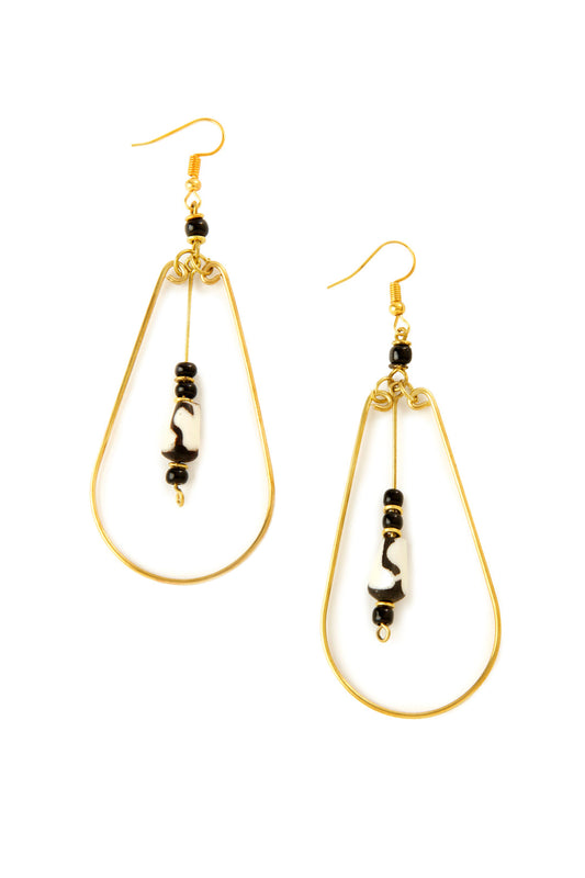 Kenyan Brass Petali Earrings with Batik Bone