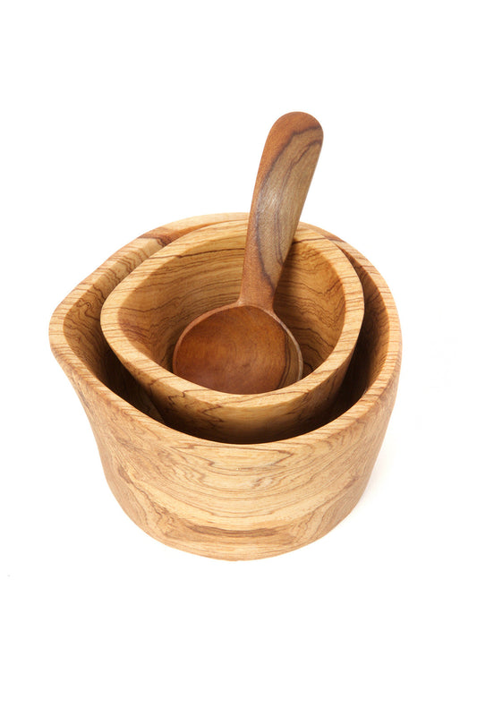 Rustic Kenyan Wild Olive Wood Cream & Sugar Set