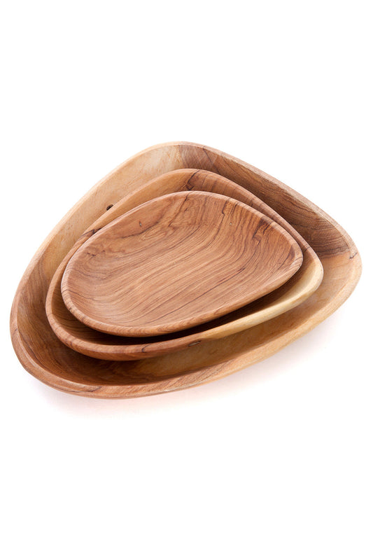 Wild Olive Wood Flower Petal Serving Trays