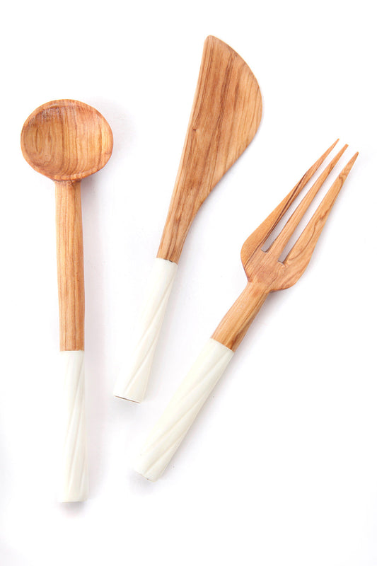 Antelope Antler Wild Olive Wood Serving Utensils