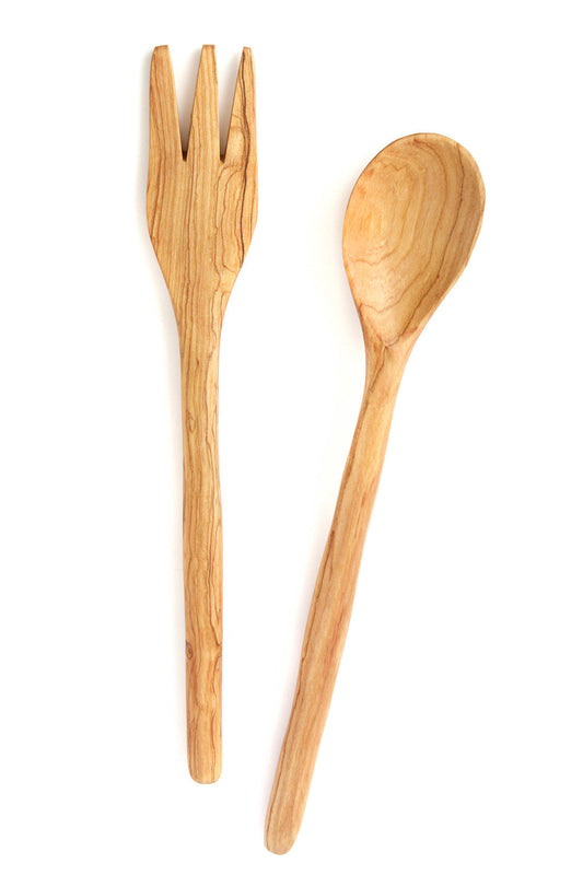 Slender Wild Olive Wood Salad Servers