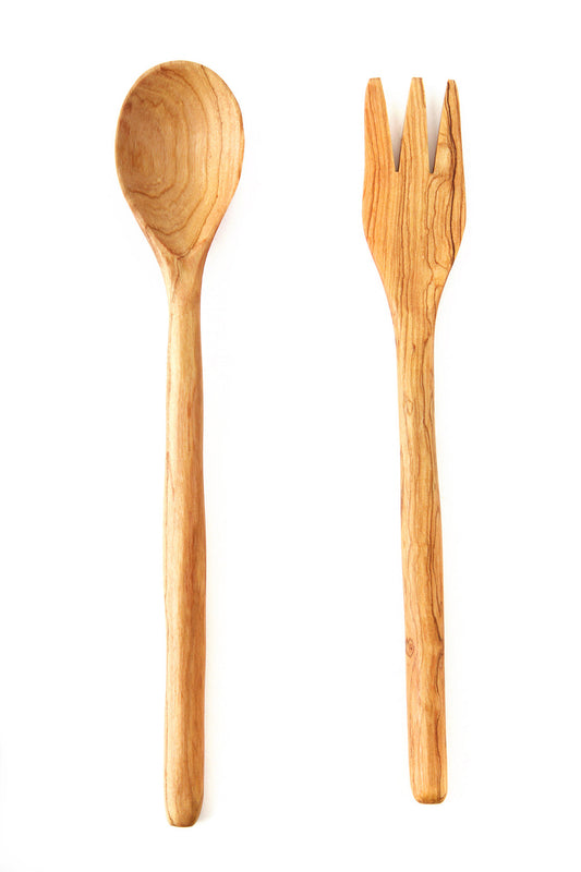 Slender Wild Olive Wood Salad Servers