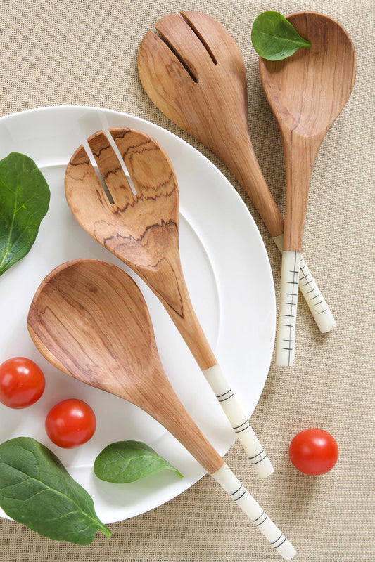Short & Sweet Wild Olive Wood Salad Servers
