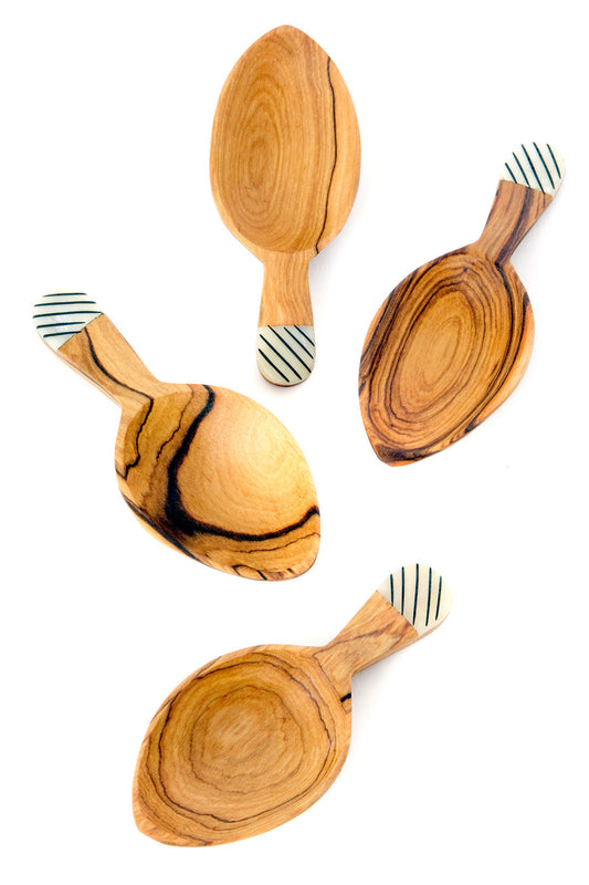 Set of 4 Wild Olive Wood Leaf Scoops