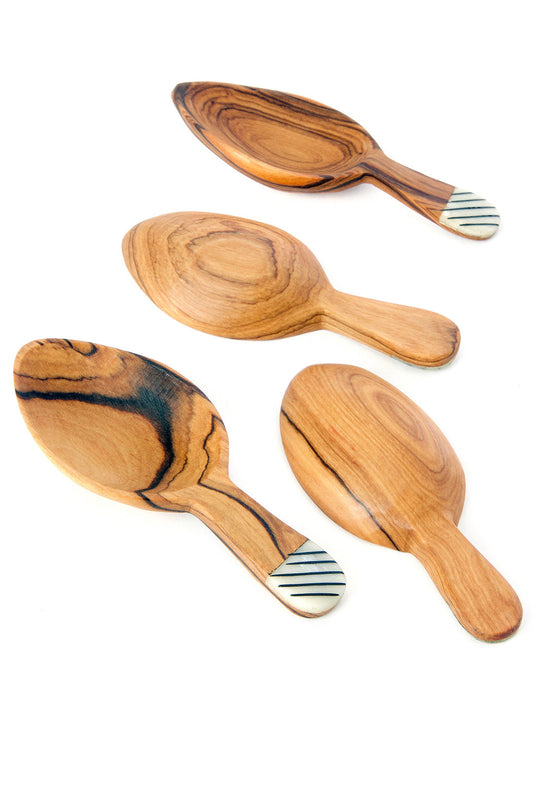 Set of 4 Wild Olive Wood Leaf Scoops