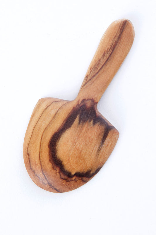 Wild Olive Wood Scoop with Etched Bone Handle