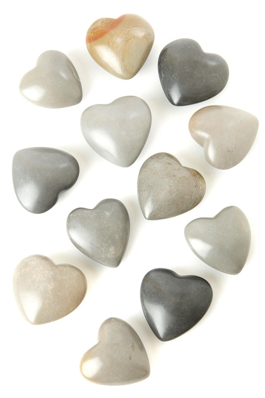 One Dozen Dove Gray Soapstone Heart Keepsakes