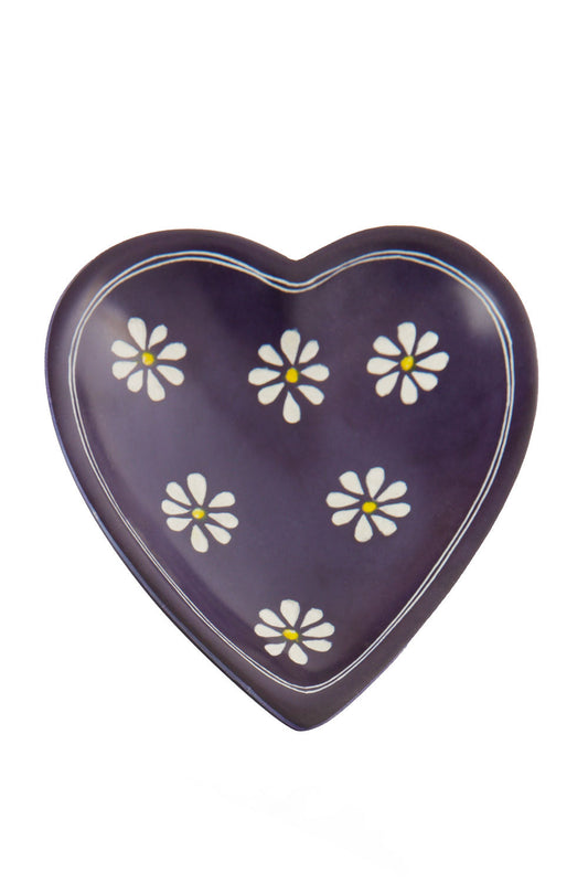 Purple Daisy Print Heart-Shaped Soapstone Dish