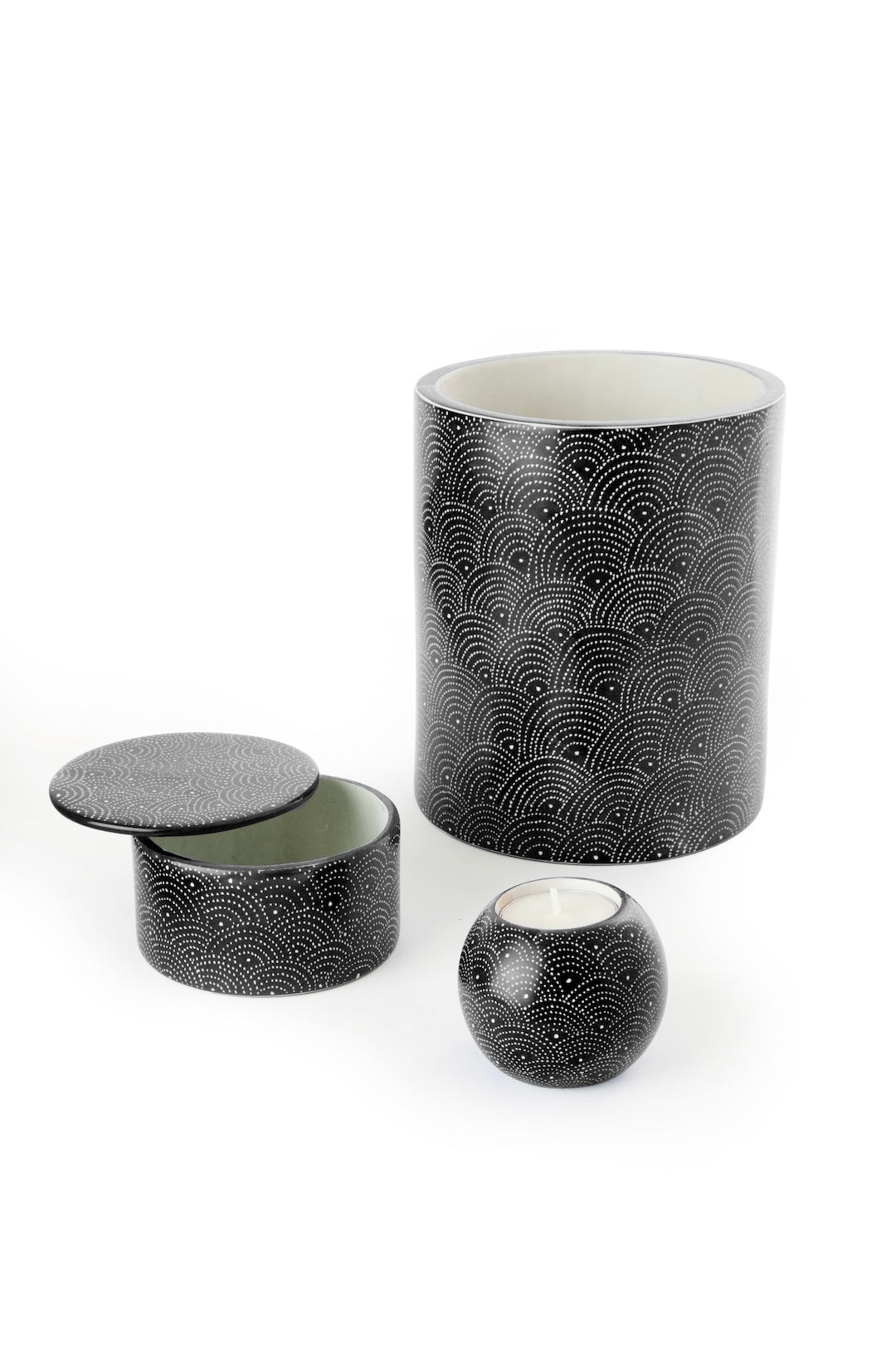 Black Deco Dot Soapstone Canister