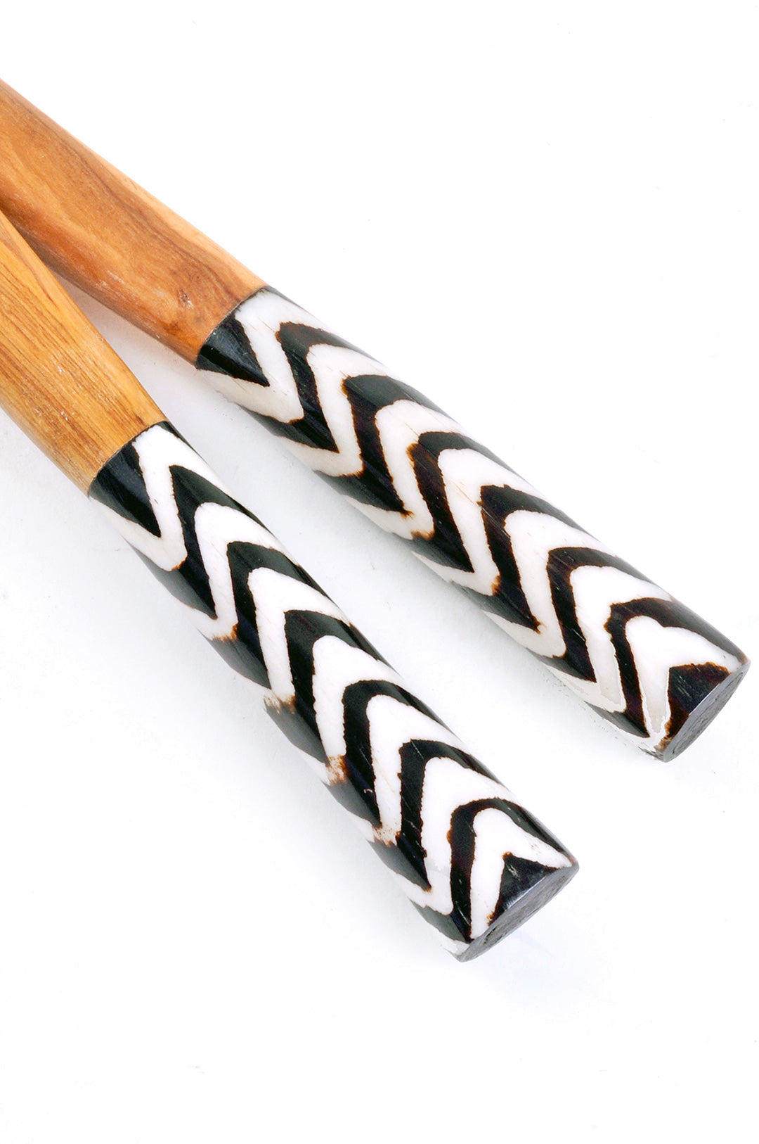 Kenyan Olivewood Salad Servers with Zebra Striped Bone Handles