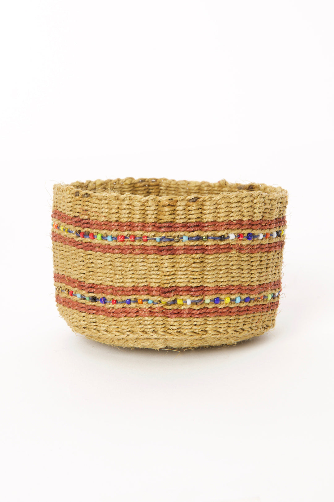 Caramel Petite Set of Three Sisal Baskets with Colorful Beads