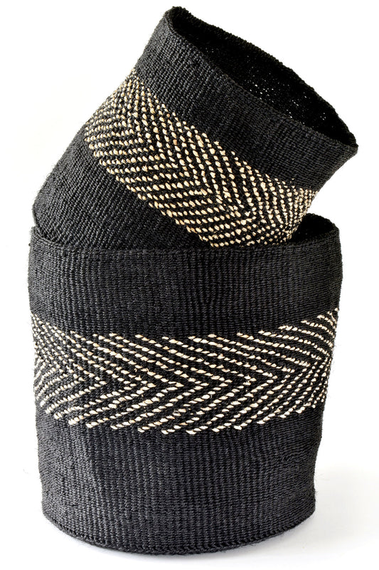Set of Two Large Arrow Banana Fiber and Sisal Bins