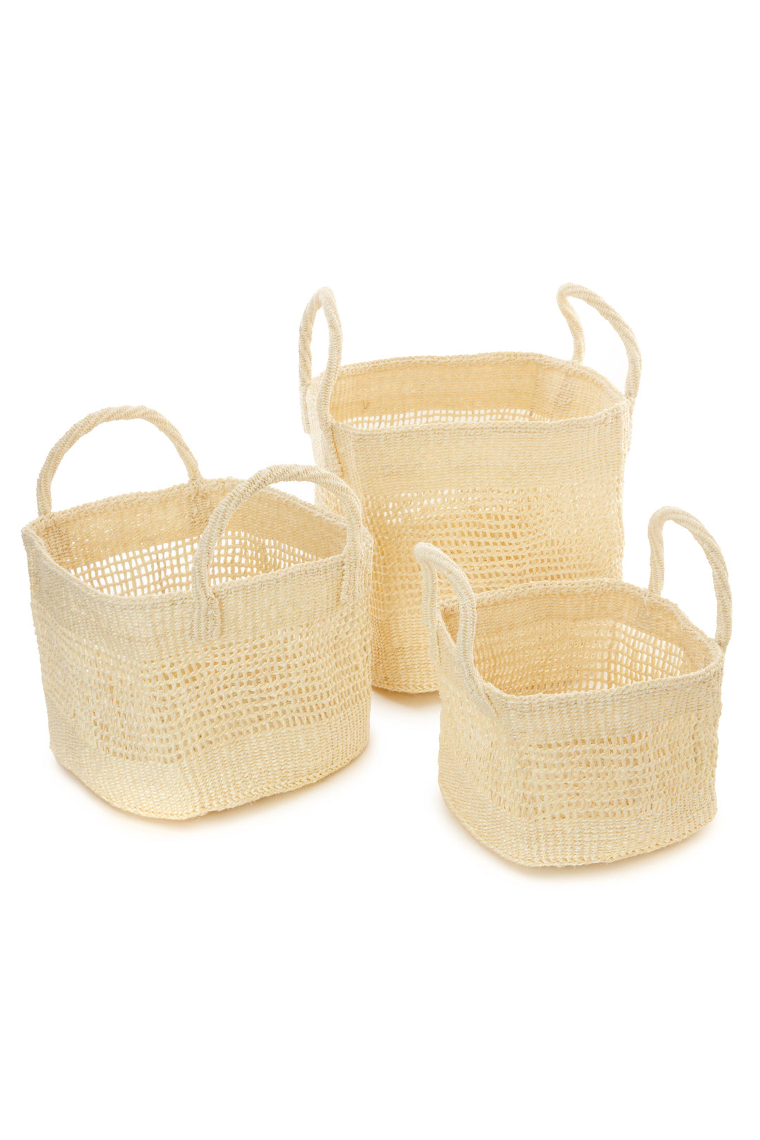 Natural Cream Lace Weave Square Sisal Baskets